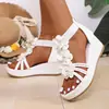 Sandalias Romanas de Cuña para Mujer 2026 Verano Bohemias Vintage Florales de Vacaciones Sandalias de Punta Cerrada Zapatos de Suela Gruesa para Mujer Tallas Grandes