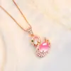 Colgante de cisne de cristal rosa chapado en oro rosa, gran oferta, colgante de cisne de jaspe con piedra de hibisco de imitación, collar de plata, colgante de ganso de diamantes