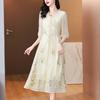 Vestido Longo Floral Elegante Francês com Cintura Estreita Verão 2024 Novo Estilo Suave Elegante Justo Emagrecedor Bordado