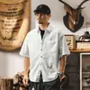 Camisa de Lino Nueva de Verano para Hombre de Manga Corta Estilo Nuevo 2025 Holgada de Alta Gama Casual Chaqueta Delgada de Moda