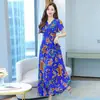 199 Chegada Nova de Verão Vestido Longo Fino de Manga Curta Vestido Boêmio Jovem Mulher Seda de Gelo Estampa Digital Vestido Longo