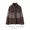 Novo Cardigan Casaco de Tricô de Cashmere Espesso com Gola Alta, Botão de Argola Fair Isle Vintage para Outono/Inverno 2026