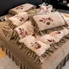 Estilo Princesa Francesa Encaje Terciopelo de Leche Colcha Juego de Cuatro Piezas Invierno Engrosado Terciopelo Coral Cálido Funda de Edredón Ropa de Cama 3