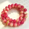 Pulsera de Raíz de Bodhi de Jade Rosa para Mujeres, Natural y Sin Procesar, Cuentas de Bodhi Suaves, Cuentas Budistas de Oración de Doble Círculo, Pulsera Hecha a Mano