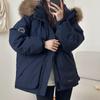Abrigo de Algodón Acolchado Holgado para Mujer de Invierno Traje Panera Abrigo de Algodón Acolchado para Pareja al Aire Libre Corto con Capucha Cuello Grande de Lana Overol Chaqueta a Prueba de Frío