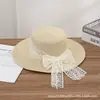 Sombrero de Paja de Ala Ancha con Lazo de Encaje Nuevo Estilo Coreano para Primavera y Verano Protección Solar Sombrero de Sol para Playa Fresco y Dulce Sombrero de Pescador