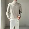 Suéter de gola alta masculina outono e inverno estilo coreano folgado cor sólida manga longa suéter de baixo