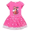 Nuevo Vestido de Niña Transfronterizo 2023 Algodón Estampado 3D Dibujos Animados Estrella Luna Malla Manga Corta Vestido de Princesa