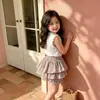 Directo del fabricante: Conjunto de shorts de verano con estampado floral para pastel, elegante conjunto de dos piezas de falda-pantalón para bebé de 26, estilo nuevo con pequeñas mangas acampanadas para niñas