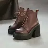 Jiezhou Colección Otoño 2026: Cuero de Alta Calidad, Diseño Único, Tacón Grueso, Botines con Plataforma, Estilo Vintage Desgastado, Zapatos de Moda para Mujer