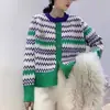 Cardigan de malha canelada estilo Chanel, cores contrastantes, novo para outono e inverno, estilo coreano, curto, justo, com temperamento, suéter versátil, casaco feminino