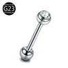 Liga de Titânio F136 Stud de Língua Cravejado com Diamante Argola de Língua Redonda com Ponta Dupla G23 Joias para Piercing Atacado Amazon