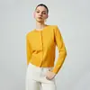 Cardigan de Tricô Amarelo de Lã Macio e Sedoso, Gola Redonda, Manga Longa, Novo Estilo Primavera 2026 para Mulheres, High-End, Solto, Emagrecedor