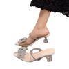 Chinelos Meia-Calça Femininos Sapatos de Verão para Usar Fora Sandálias com Strass Cristal Transparente Sapatos de Salto Agulha Femininos Chinelos de Salto Alto