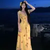 [com Forro] Vestido Longo Floral com Renda tipo Suspensório Estilo Resort para Mulheres, Novo Estilo de Verão, Vestido Longo de Nicho de Alta Qualidade