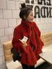 Abrigo de Lana de Cordero Rojo Navideño Fragante para Mujer Otoño e Invierno Hecho en Europa Muestra de Altura Pequeña Corto Engrosado Nuevo Vestido de Año Nuevo