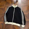 Moletom Cardigan com Malha Waffle Estilo Esportivo Americano para Homens e Mulheres, Novo Estilo de Outono, Jaqueta Casaco Listrada Solta Casual com Gola Alta