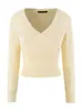 Suéter corto de punto casual a la moda, diseño francés y europeo, cuello en V cruzado, nueva colección de otoño