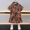 Conjunto de Camisa Floral de Manga Curta de Verão para Meninos, Conjunto de Duas Peças de Camisa Fina e Fresca para Crianças, Roupas de Verão para Bebês