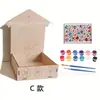 Alimentador de agua de madera Amazon alimentador de pájaros de madera juguete de pintura graffiti DIY para niños colgante para exteriores