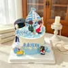 Decoración de Pastel para la Temporada de Graduación 2026: Gorra de Doctorado, Mochila Escolar, Figuras de Estudiantes Hombres y Mujeres, Velero de Navegación Fluida y Ola del Océano Topper