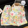 Pijama de Algodón Nube para Mujer, Estilo Verano con Copas en el Pecho, Dulce Estilo Pastoral, Conjunto Delgado de Tres Piezas, Ropa para el Hogar que se Puede Usar Afuera