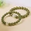 Pulsera Wenwan de Sandalo Verde Natural con Cuentas Redondas de una Sola Hilo y Cuentas de Barril Esmaltadas Blancas Aprox.. Cadenas de Pulsera Wenwan de 8-10 mm al por Mayor