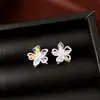 Brincos de Flor de Zircônia Colorida Dopamina Agulha de Prata, Brincos de Estilo de Luxo Leve de Alta Qualidade, Acessórios de Orelha Doce e Fashion de Nicho