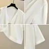 Cardigã de Manga Curta com um Leve Toque de Capa para Mulheres, Xale de Verão Fino com Sobreposição para Vestido Camisola, Top de Seda Gelada Branco