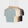 Verão Novo Estilo Coreano Tencel Linho Manga Curta Tricotado Cardigan Camiseta Feminina Slim Curta Fina Respirável Top