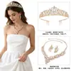 Juego de joyería nupcial europeo y americano, juego de collar y pendientes de corona de aleación con diamantes de imitación, accesorios para tocado de vestido de noche de boda