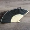 Leque Branco de Seda de 7 polegadas Leque Dobrável Liso para Casamento Leque de Bambu DIY em Branco