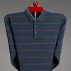 Camisa Base Nova Estilo Outono/Inverno Gola Reversível Manga Longa Listrada Tingida em Fio Solta Plus Size Estilo Pai