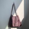 Bolsa de Ombro Estilo Coreano Dupla Camada, Escolha de Influenciador, Estampa de Leopardo, Veludo Cotelê e Lona, Bolsa de Verão Artística para Estudante