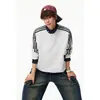 Sudadera casual a rayas de bloques de color estilo universitario americano para hombre, chaqueta deportiva de moda de otoño, top para pareja