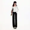 Jeans feminino transfronteiriço, estilo slim reto, forrado com fleece e espessado, estilo casual americano, calça longa preta, comprimento estendido preto