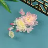 Nuevo diseño original hecho a mano horquilla de flor de seda rosa degradado estilo antiguo para maquillaje y peinado Hanfu con flores prensadas en caliente
