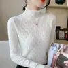 Suéter de cuello medio, top de punto de manga larga, nuevo estilo otoño/invierno, corte ajustado, versátil, estilo coreano, chic, color liso, top básico