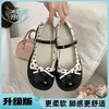 Zapatos Mary Jane de cuero con tacón grueso estilo francés para mujer, nuevo modelo verano 2026, con bloques de color y lazo, adecuados para combinar con faldas, tacones de lunares