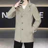 Casaco Trench Coat Masculino Leishibert Business Casual Sem Amassar Comprimento Médio Gola de Terno Tendência Primavera e Outono Texturizado