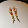 Pendientes de borla con forma de mariposa rosa y circonita plateada, elegantes y lujosos, para mujer.