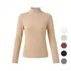 0301 Camiseta de Manga Larga de Cuello Alto Tejida Capa Base para Mujer Otoño e Invierno Versátil Ajustada Top Interior Estilo Básico de Lana