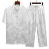 Traje Tang de Seda de Gelo Masculino para Meia-idade e Idosos, Terno de Manga Curta Casual Verão para Avô Estilo Chinês Solto Plus Size Pai Hanfu