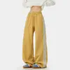 Pantalones Anchos de Pierna Ancha con Raya Lateral de Contraste Estilo Retro Universitario para Hombre Rojos Sueltos Caídos con Cordón Casual Deportivos Largos
