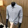 Camisa Polo Masculina Cross 100% Algodão 2026 Outono Nova Camada Base Casual Cor Sólida Gola Manga Longa Masculina