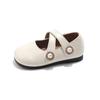 Sapatos de Couro para Meninas Estilo Coreano Pequenas Pérolas Perfumadas Sapatos de Princesa Primavera 2025 Novos Sapatos Baixos de Feijão para Meninas Tendência