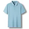 Camiseta de Manga Corta Fina con Cuello de Solapa de Color Sólido para Verano Moda Masculina Camiseta de Seda de Morera para Padre Top Casual para Hombre