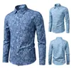 Camisa Masculina Estilo Europeu Estampa Flor de Caju Gola Lapela Slim Fit Padrão Paisley Manga Longa Comércio Exterior Pronta Entrega