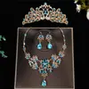 Coroa de noiva conjunto de três peças de luxo colar de casamento brincos conjunto de liga de strass acessórios de casamento atacado