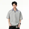 NASA Retrô Americano Patchwork Desconstruído Bloco de Cores Manga Curta Camisa Polo Masculina Marca Tendência Camiseta de Verão Camiseta de Meia Manga para Casal